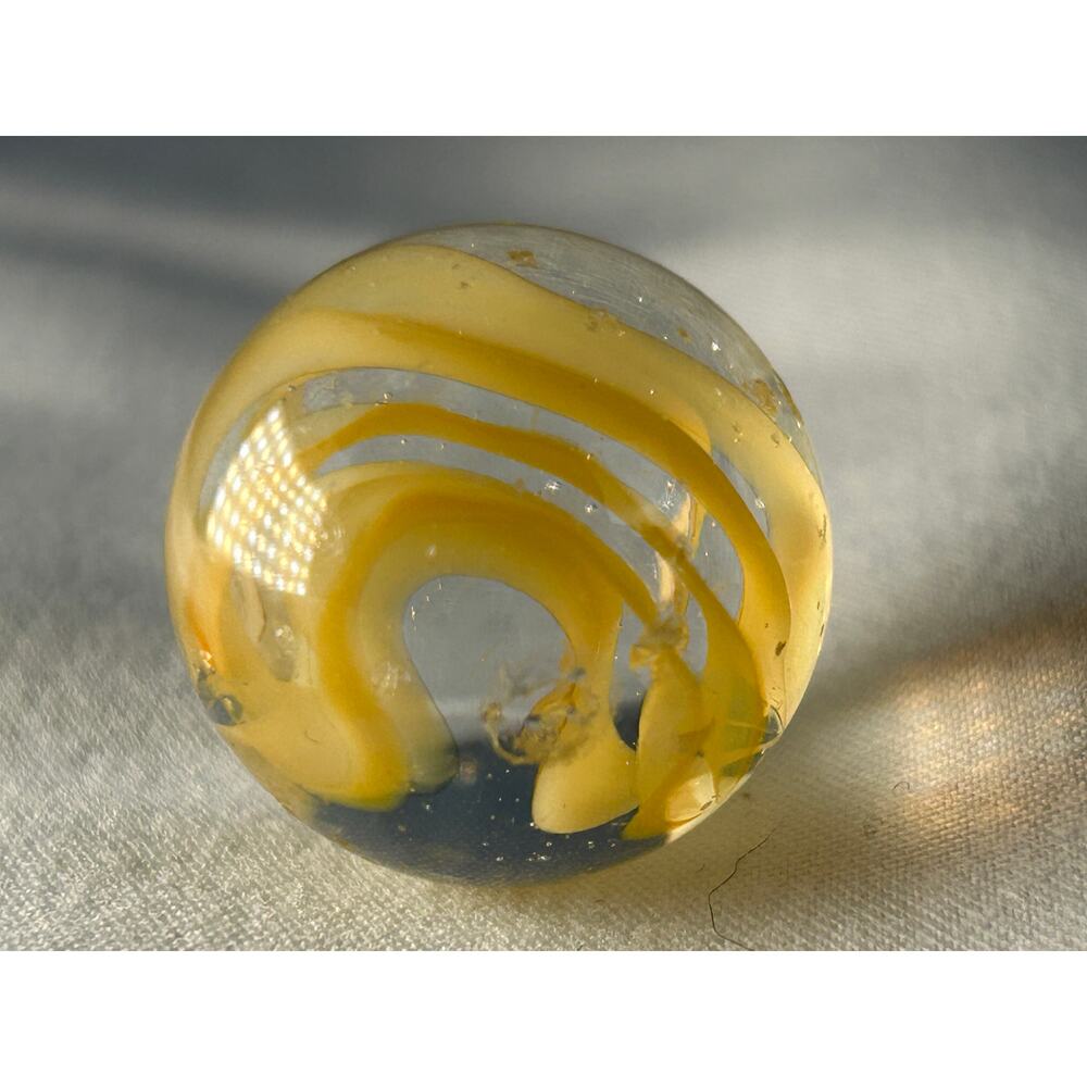Handmade Style Yellow Ribbon Art Glass Marble 0.7 Inch Swirl Clear Base